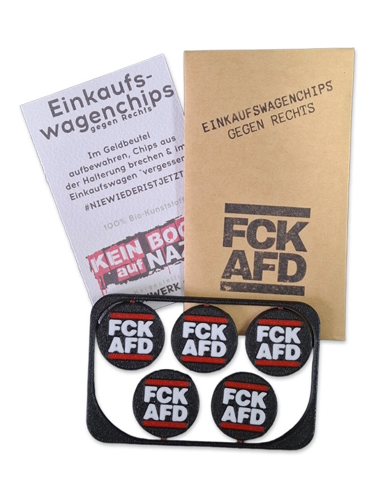 KEIN BOCK AUF NAZIS 'FCK AFD' Einkaufswagenchips 5er Set