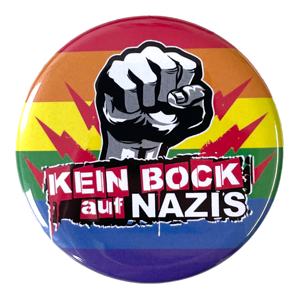 KEIN BOCK AUF NAZIS 'Raised Fist Rainbow' Button Big