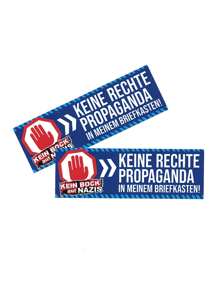 KEIN BOCK AUF NAZIS 'Keine Rechte Propaganda' Briefkastenaufkleber 2er Set blau