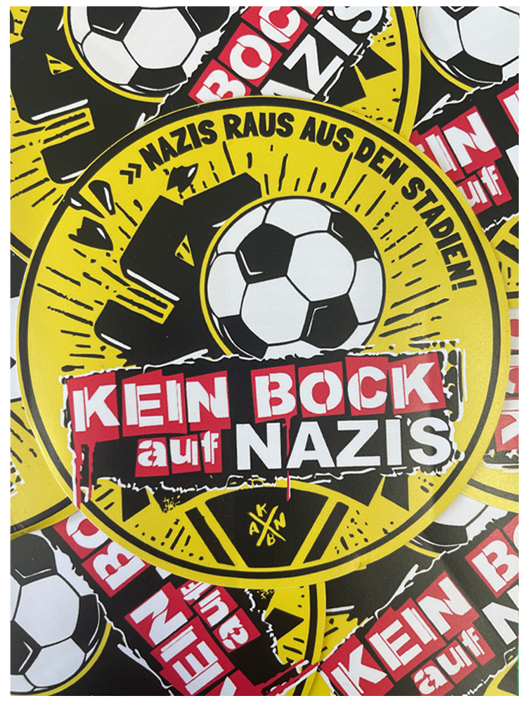 KEIN BOCK AUF NAZIS 'Nazis raus aus den Stadien' (gelb) - 50er Aufkleber Paket